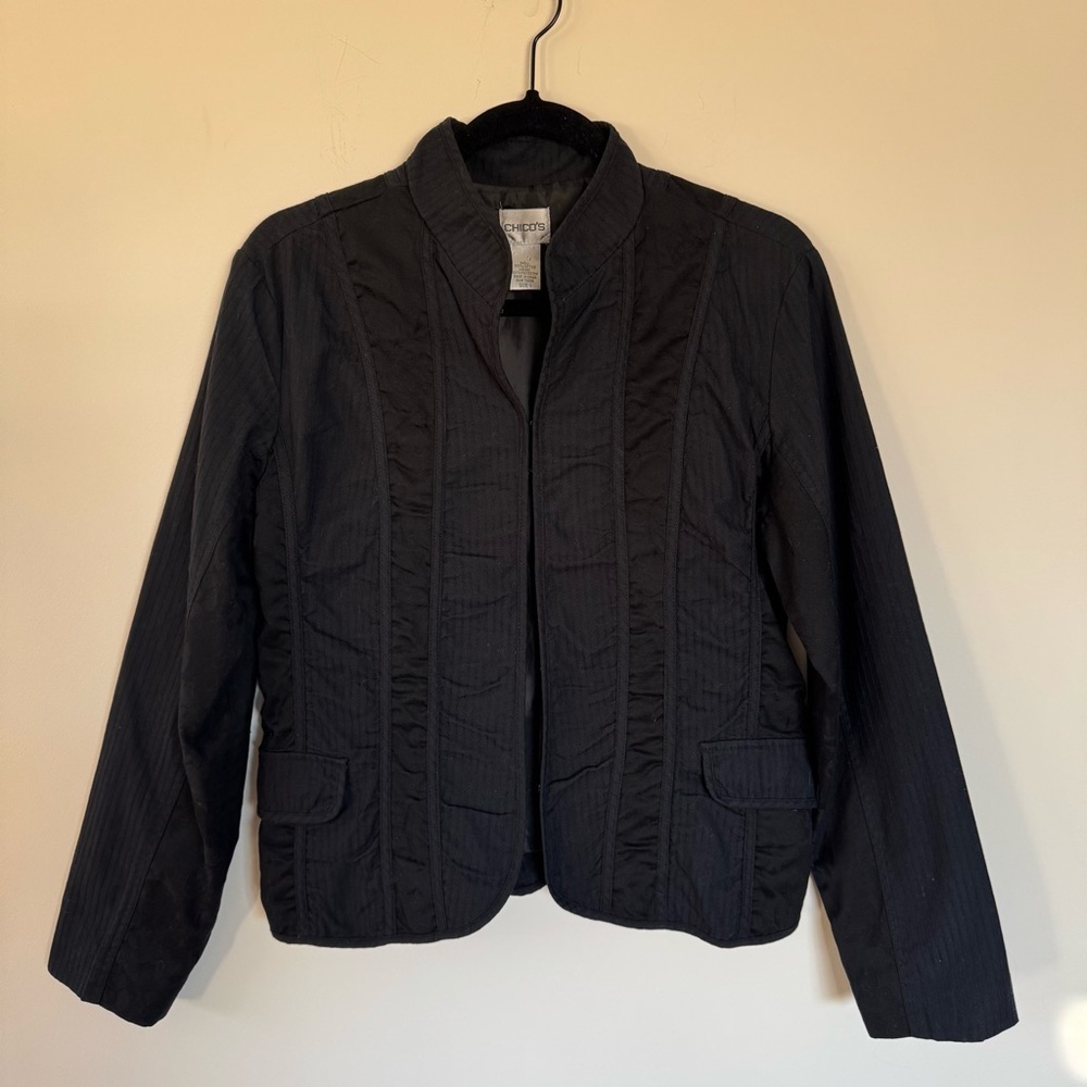Chico's Tailored Black Stripe Mock Neck Blazer Size 1 M